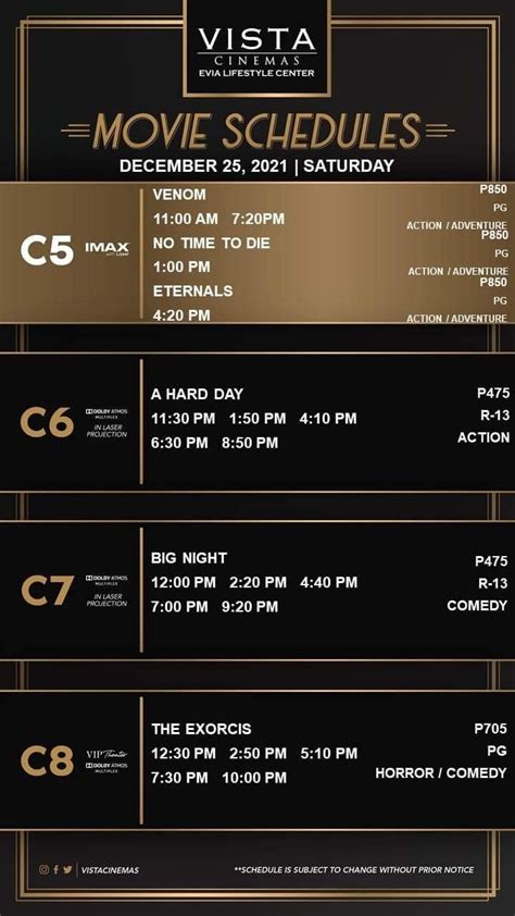 Evia Lifestyle Center Movie Schedule 12.